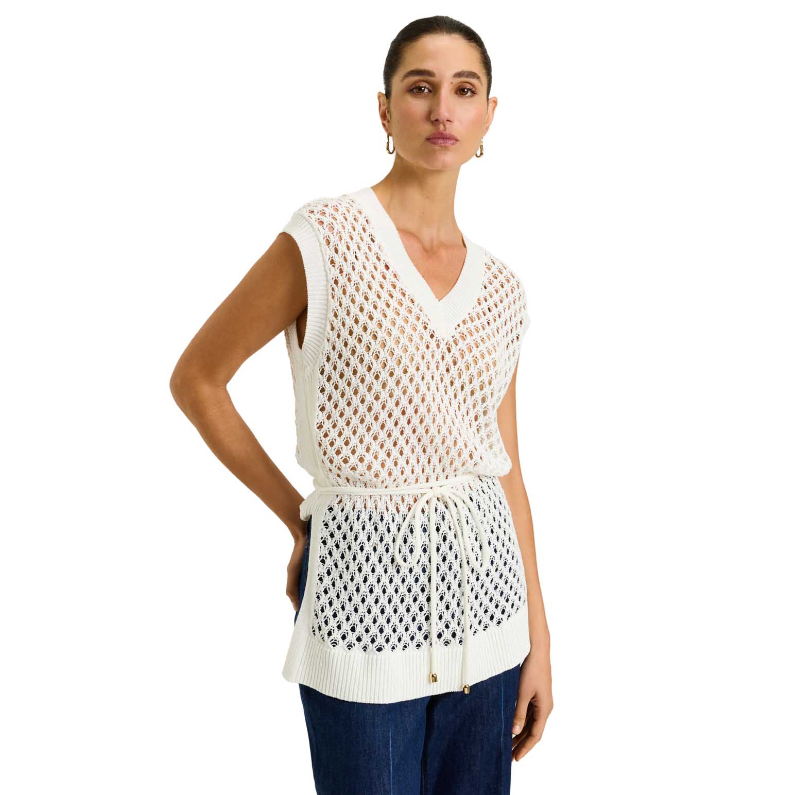 Veronika Maine Ivory Oversized Crochet Knit Tunic